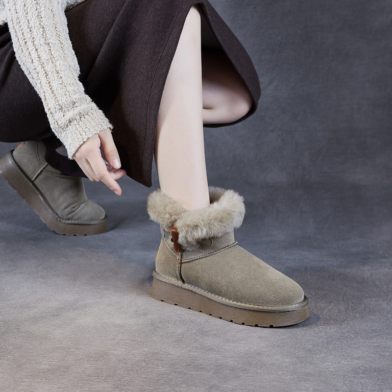 Women Solid Suede Furred Ankle Snow Boots-RAIIFY