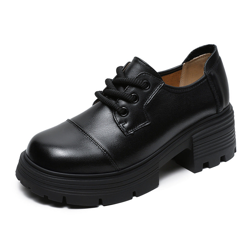 Women Retro Leather Lace-up Thick Soled Casual Shoes-RAIIFY