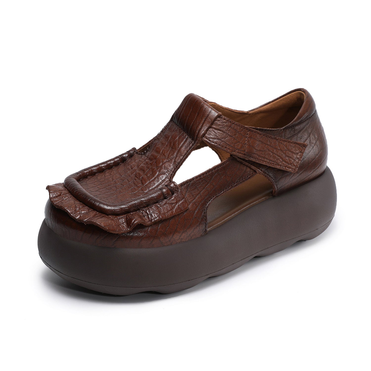 Women's Genuine Leather Retro Hollow Out Platform Sandals-RAIIFY