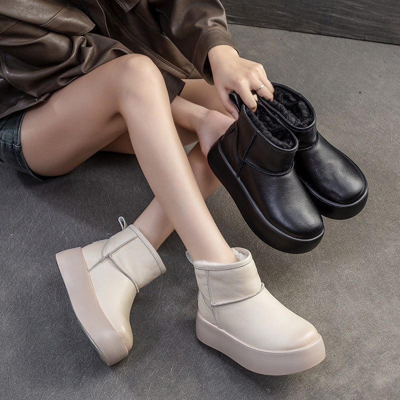 Women Minimalism Fashion Leather Platform Snow Boots-RAIIFY