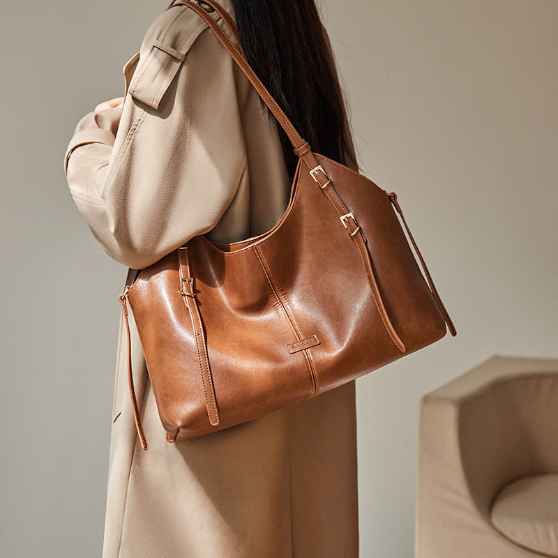 Women's Minimalist Fashion Leather Tote Shoulder Bag-RAIIFY
