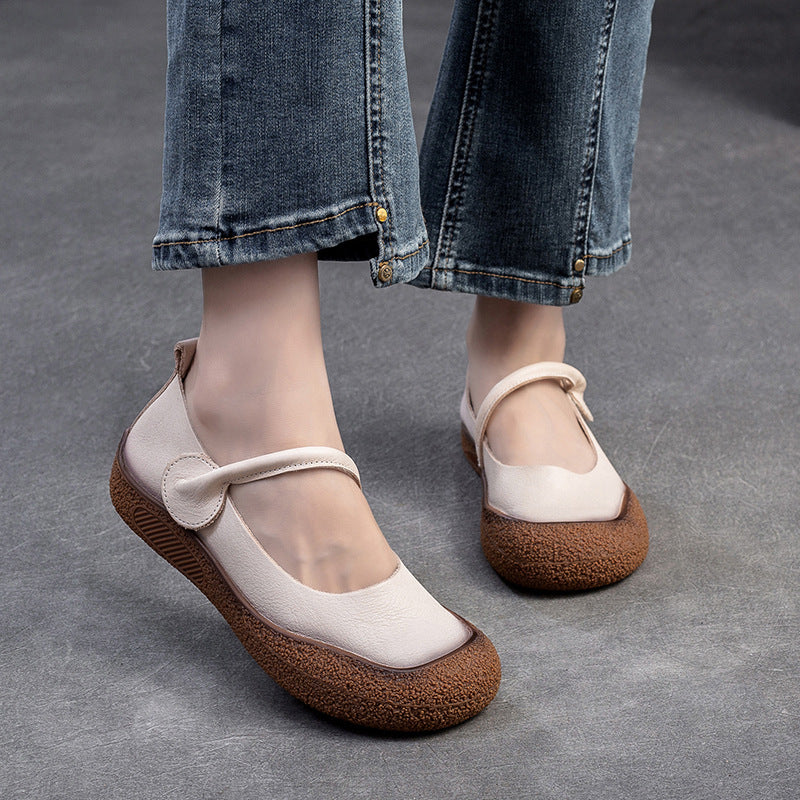 Women Retro Soft Leather Velcro Tape Casual Shoes-RAIIFY