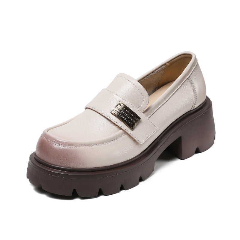 Women Plain Leather Casual Platform Loafers-RAIIFY