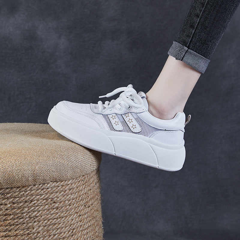 Women Fashion Breathable Leather Thick Soled Casual Shoes-RAIIFY