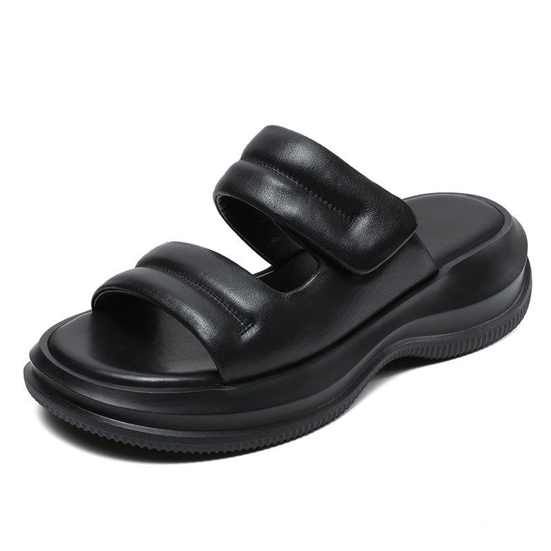 Women Minimalist Soft Leather Casual Summer Slides-RAIIFY