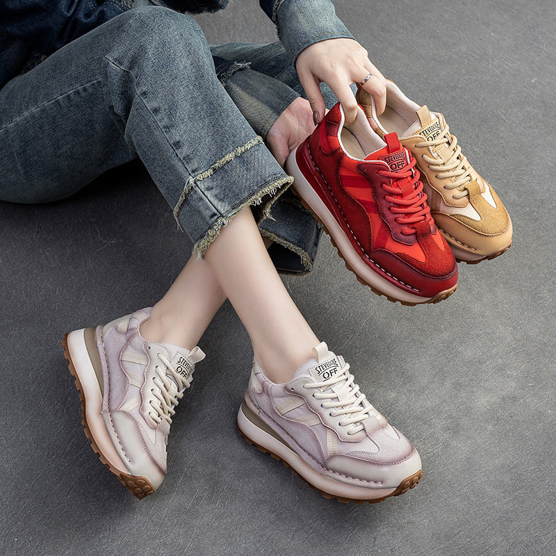 Women Fashion Color Matching Leather Casual Sneakers-RAIIFY