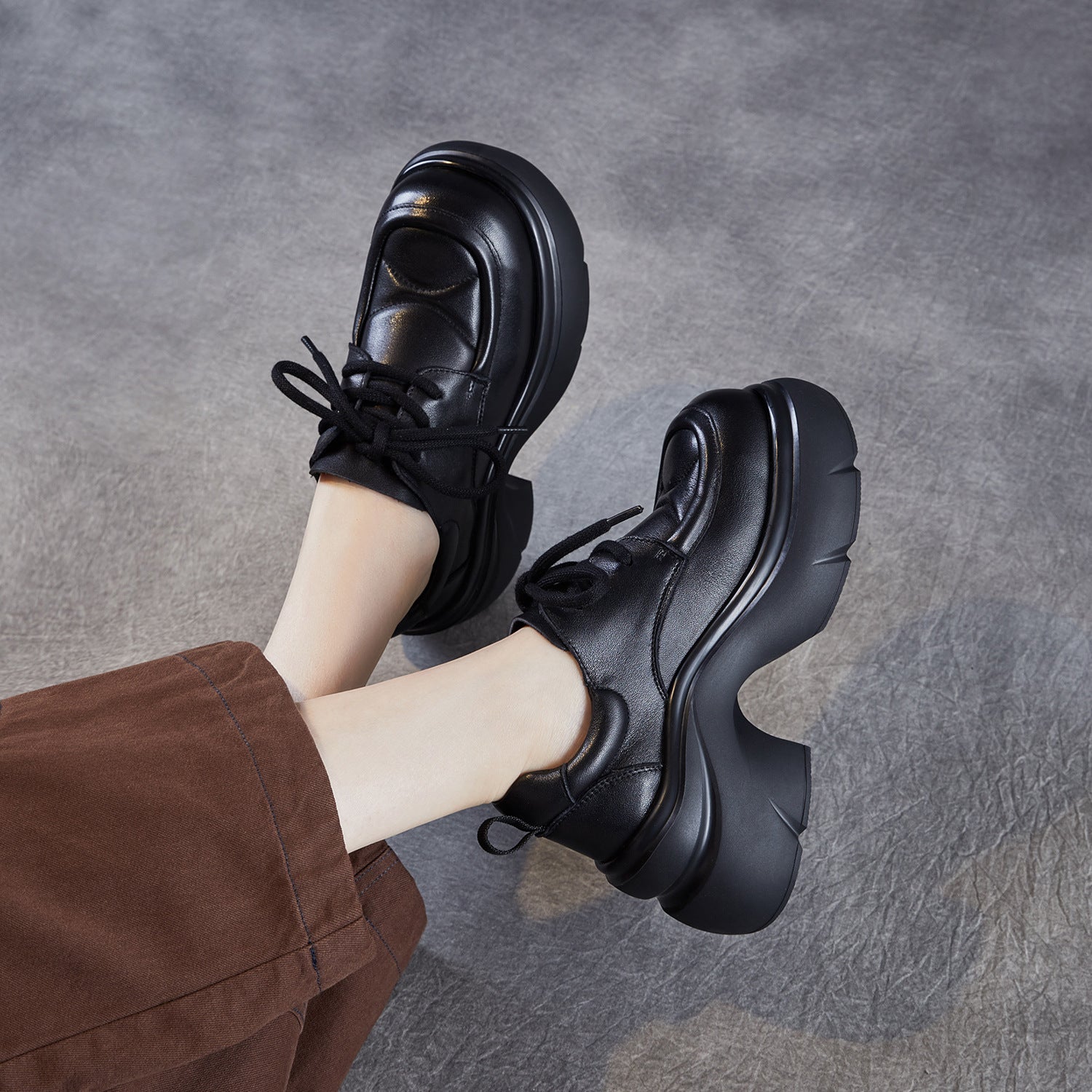 Women's Vintage Chunky Platform Lace-up Loafers-RAIIFY