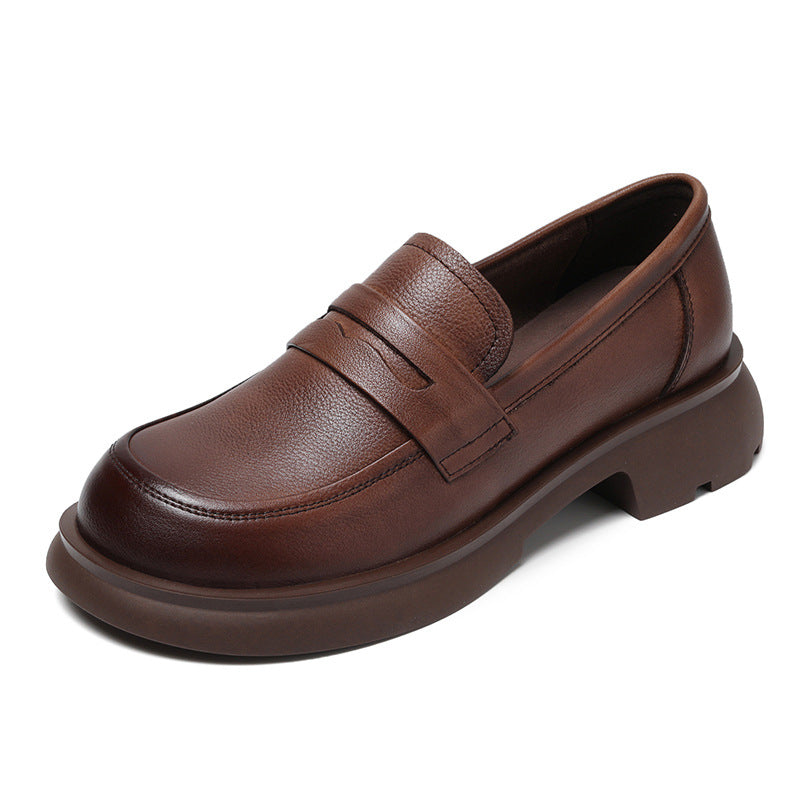 Women Retro Solid Soft Leather Casual Loafers-RAIIFY