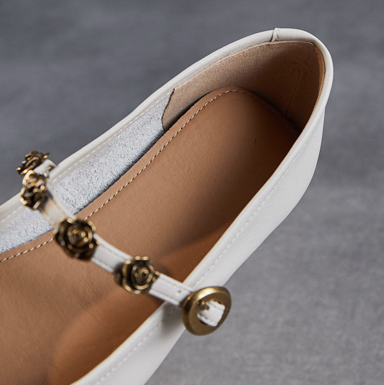 Women Genuine Leather Square Toe Low Heel Mary Jane Shoes-RAIIFY
