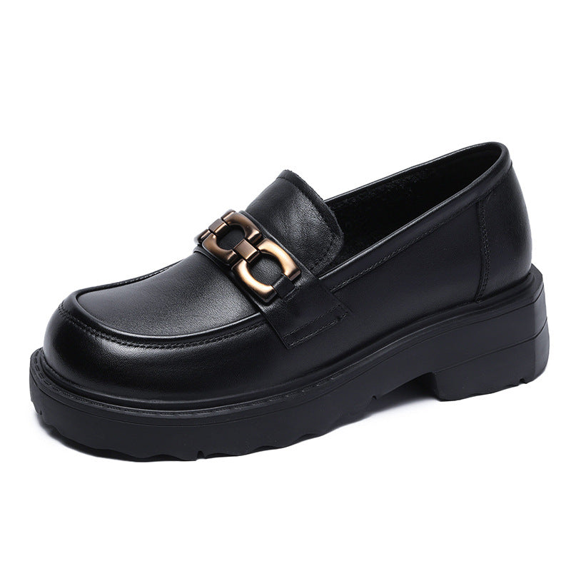 Women Retro Leather Chain Thick Soled Casual Loafers-RAIIFY