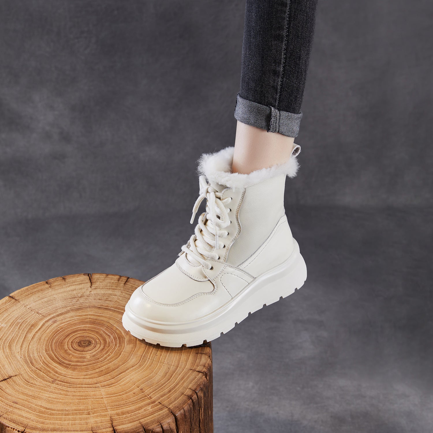 Women's Minimalist Leather Lace-up Snow Boots-RAIIFY