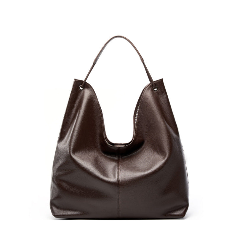 Women Minimalism Solid Soft Cowhide Shoulder Tote Bag-RAIIFY