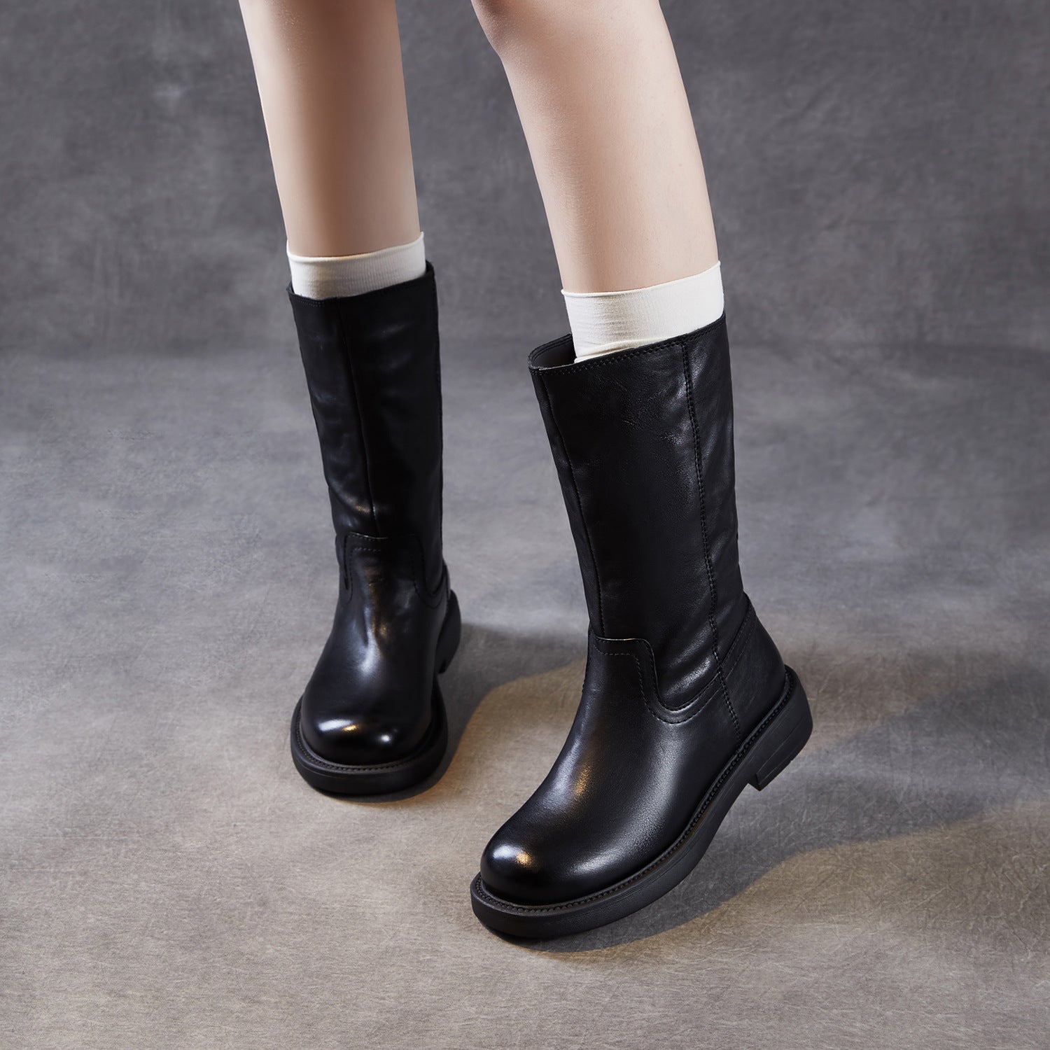 Women's Comfort Leather Warm Furred Mid-Calf Boots-RAIIFY