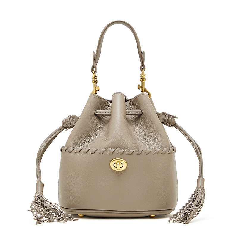Women's Leather Tassel Lacing Bucket Bag-RAIIFY