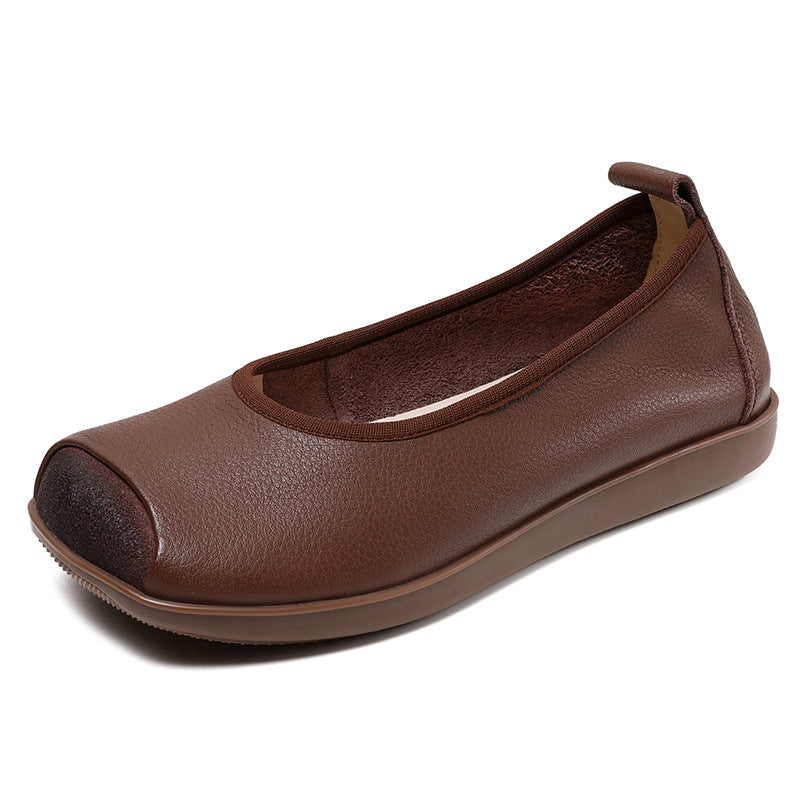 Women Retro Soft Solid Leather Casual Flats-RAIIFY