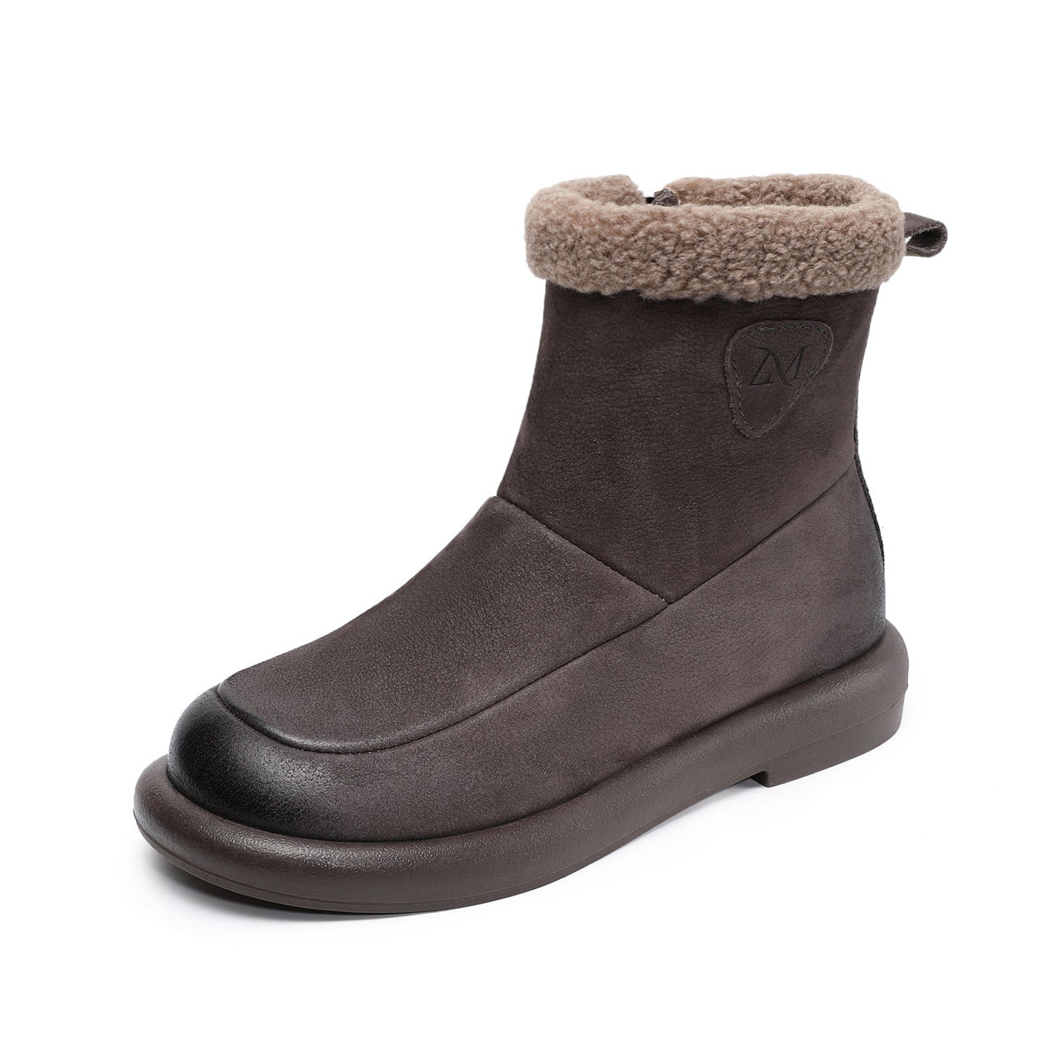 Women's Vintage Plain Leather Furred Snow Boots