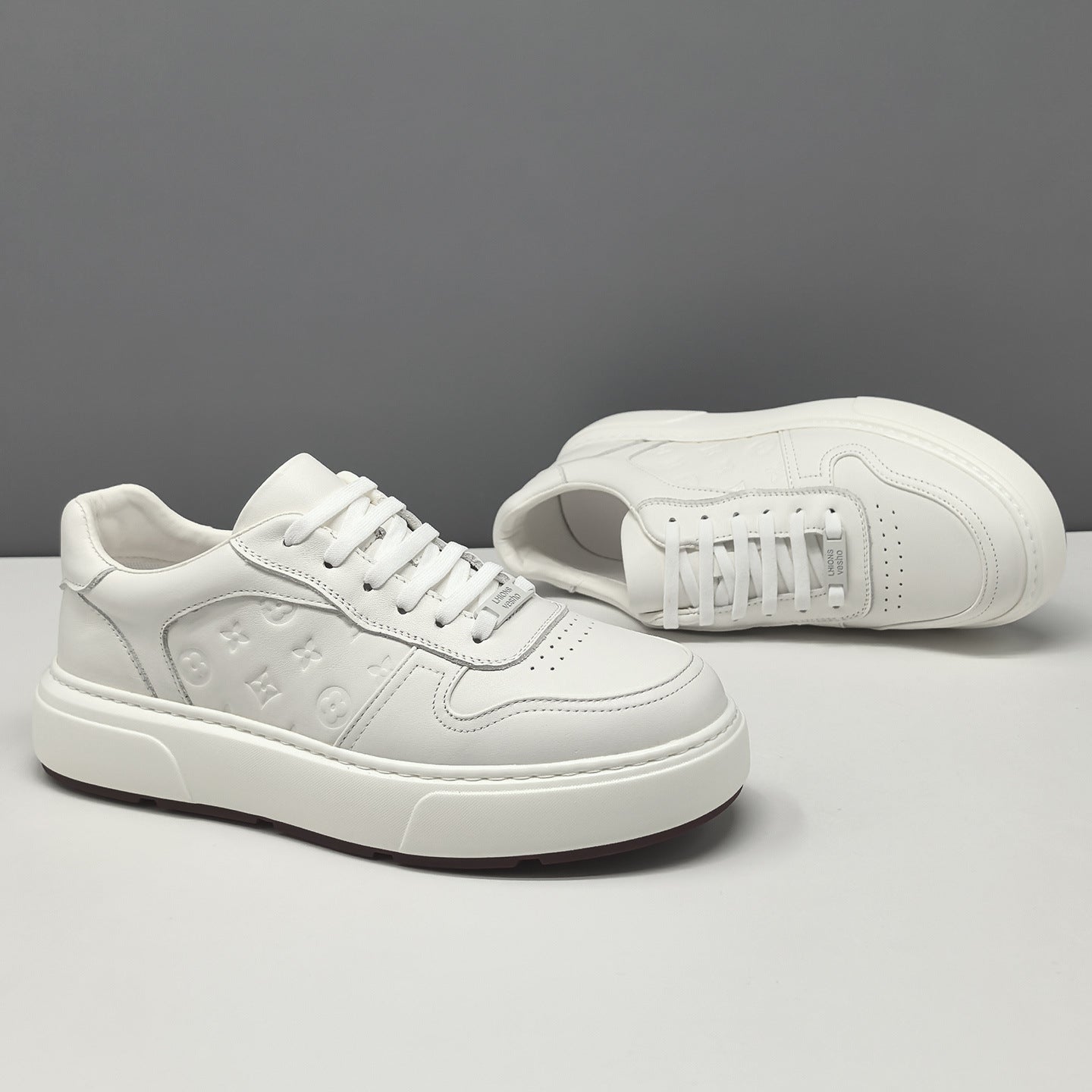 Men's Minimalist Plain Embossed Leather Flat Casual Shoes-RAIIFY