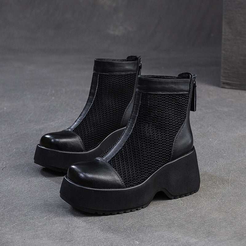 Women Minimalism Plain Mesh Chunky Platform Boots-RAIIFY