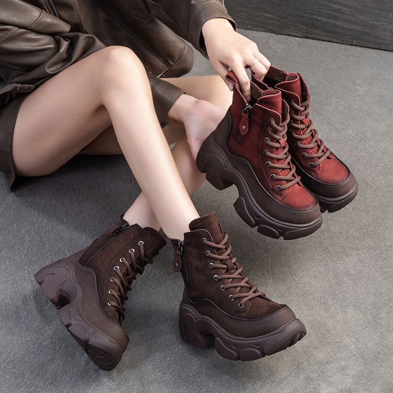 Women Vintage Leather Casual Platform Boots-RAIIFY