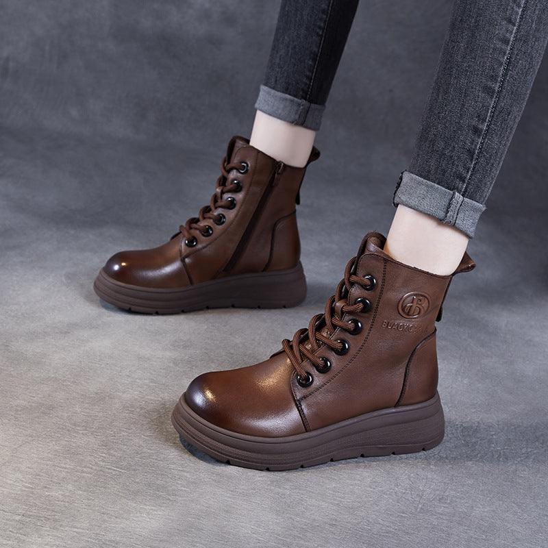 Women Vintage Solid leather Casual Ankle Boots-RAIIFY