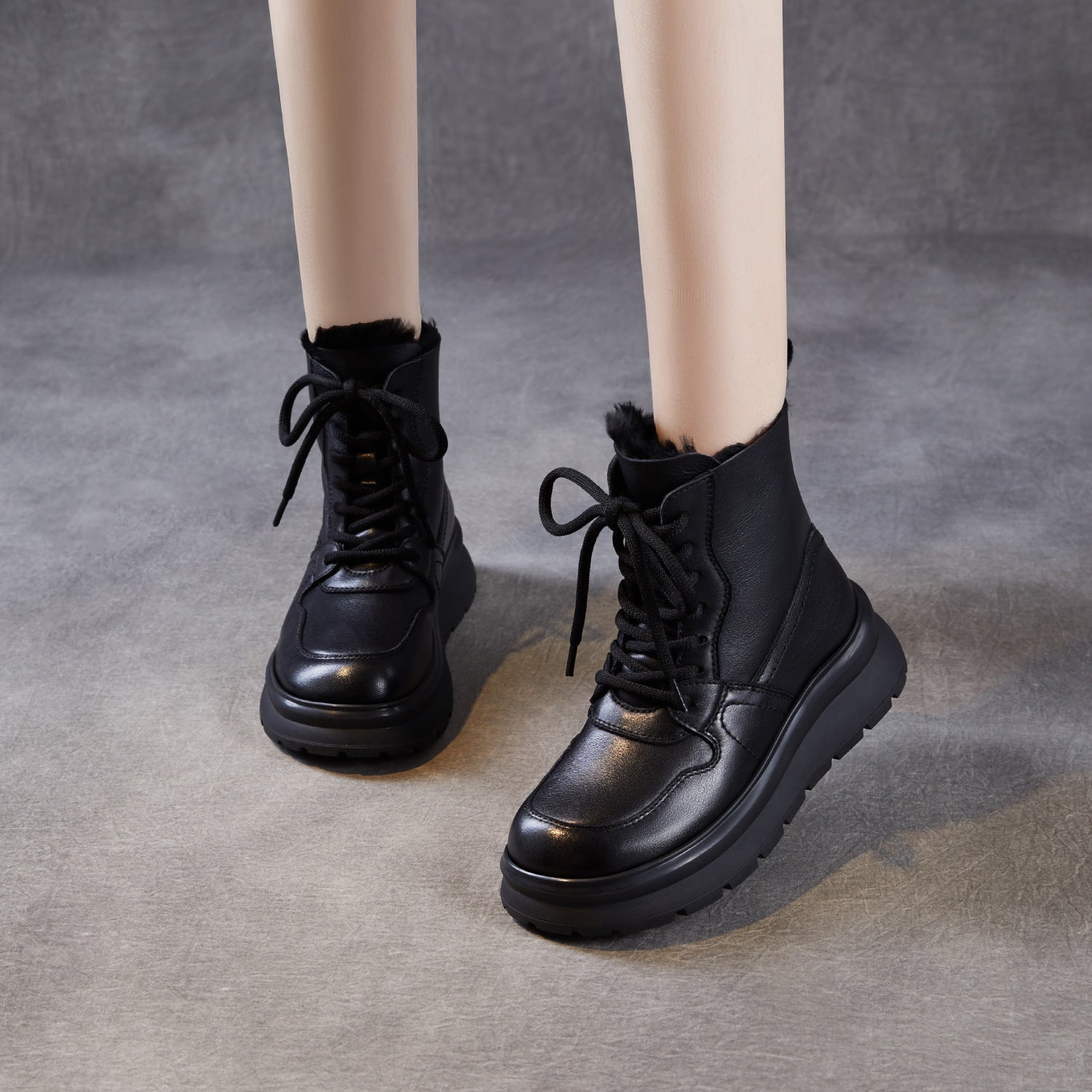 Women's Minimalist Leather Lace-up Snow Boots-RAIIFY