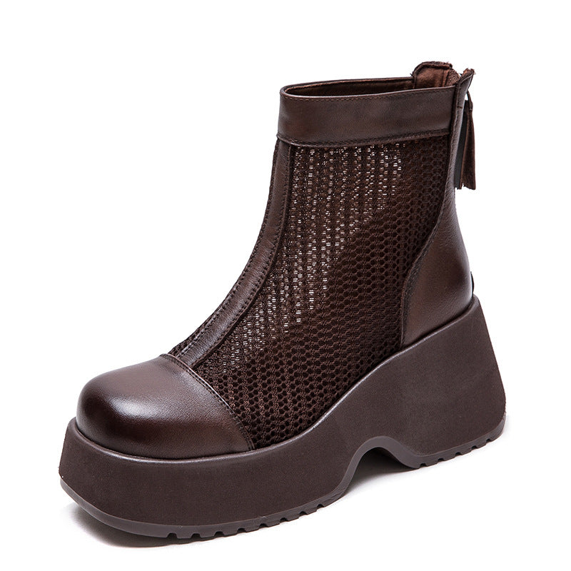 Women Minimalism Plain Mesh Chunky Platform Boots-RAIIFY