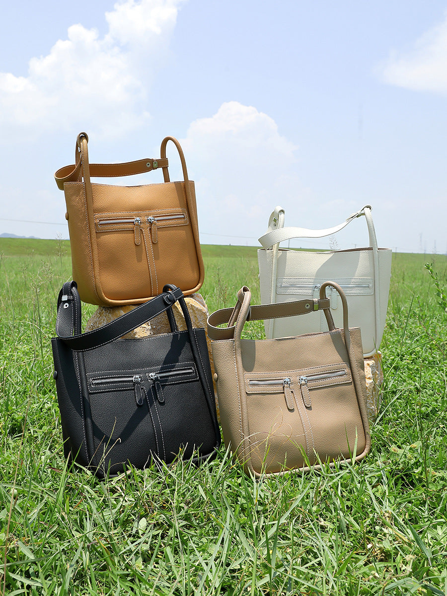 Women's Plain Leather Fashion Bucket Bag-RAIIFY