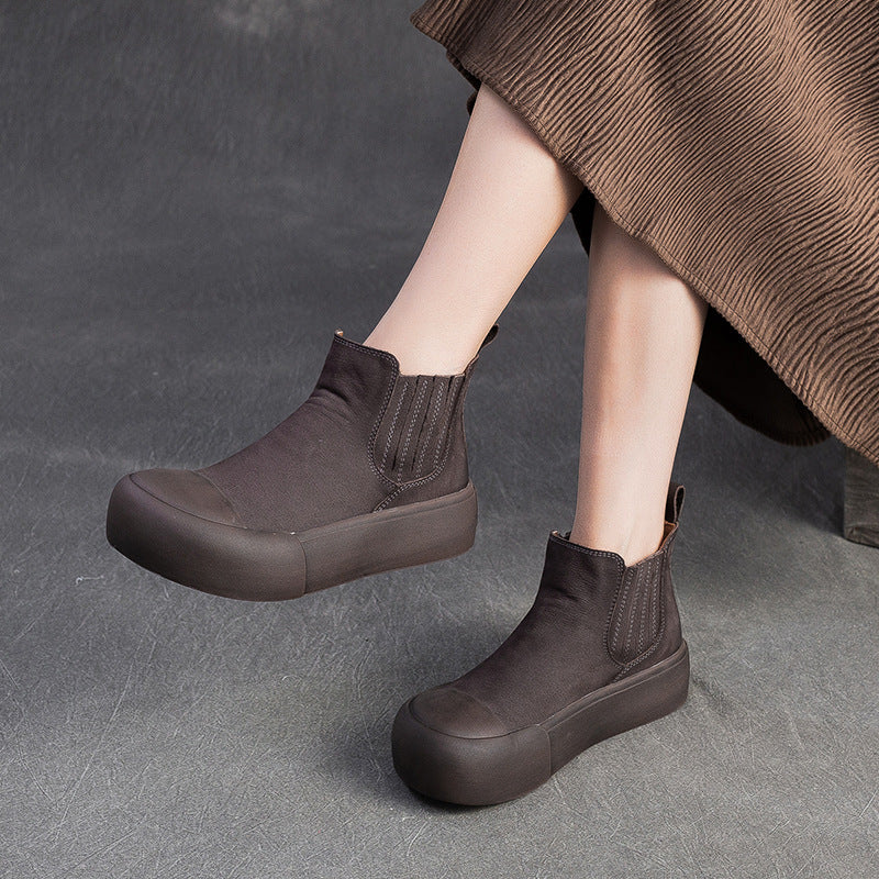 Women's Retro Leather Casual Slip-on Ankle Boots-RAIIFY