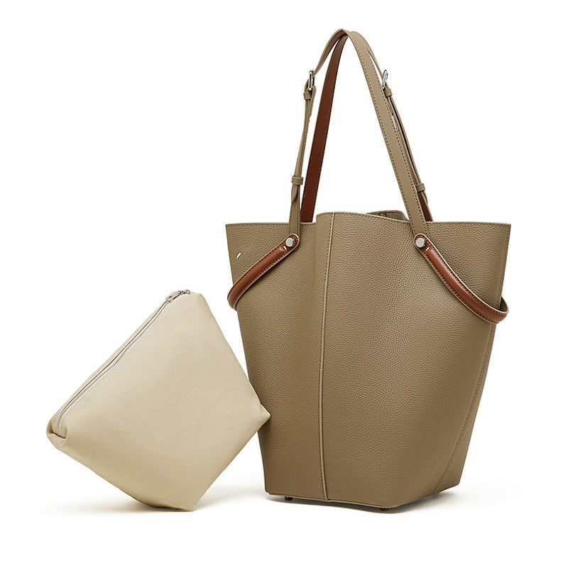 Women’s Soft Plain Leather Casual Bucket Bag-RAIIFY