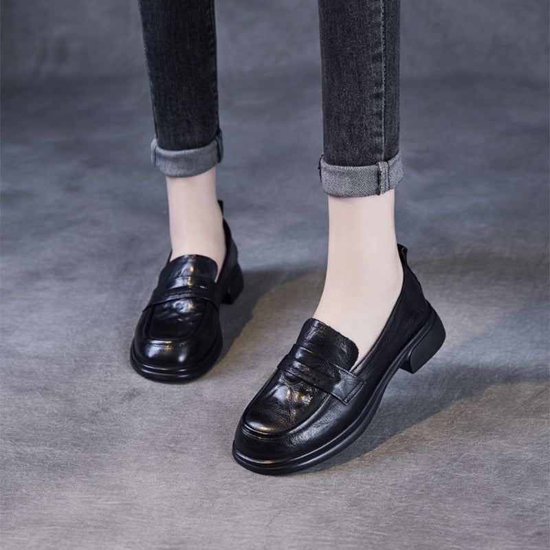 Women Retro Soft Leather Casual Work Loafers-RAIIFY