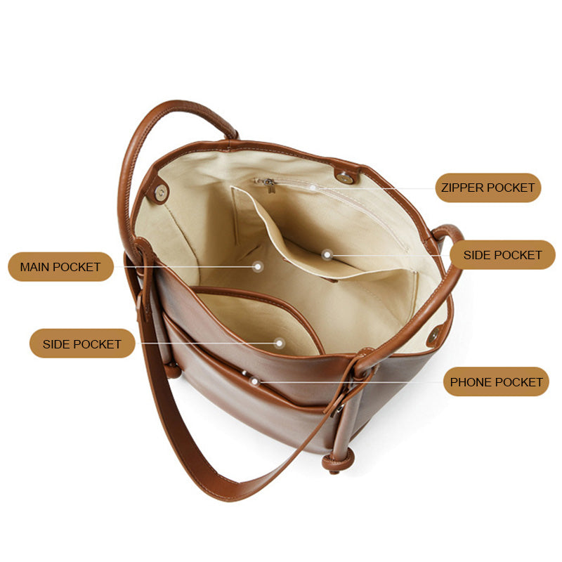 Women’s Vintage Genuine Leather Casual Bucket Bag-RAIIFY