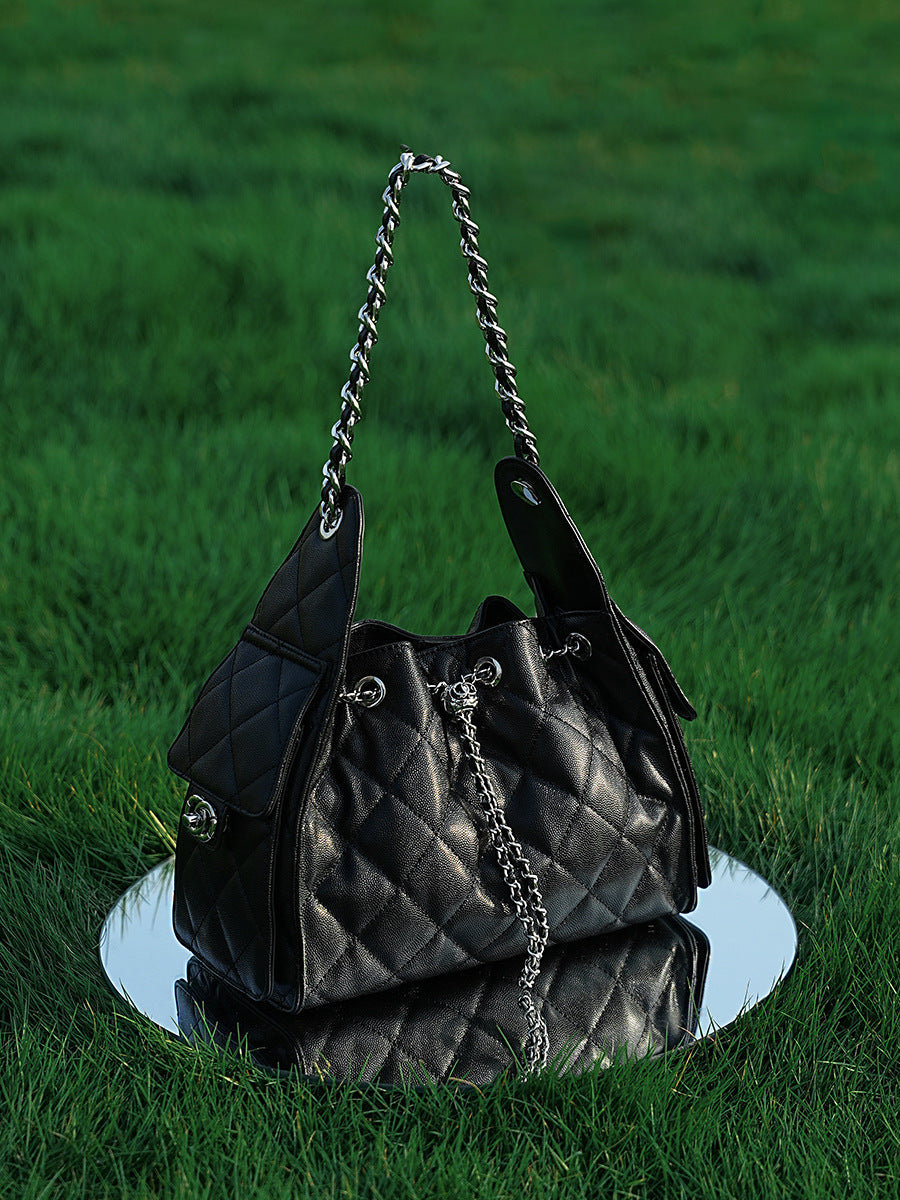 Women's Quilted Leather Chain Strap Bucket Bag-RAIIFY