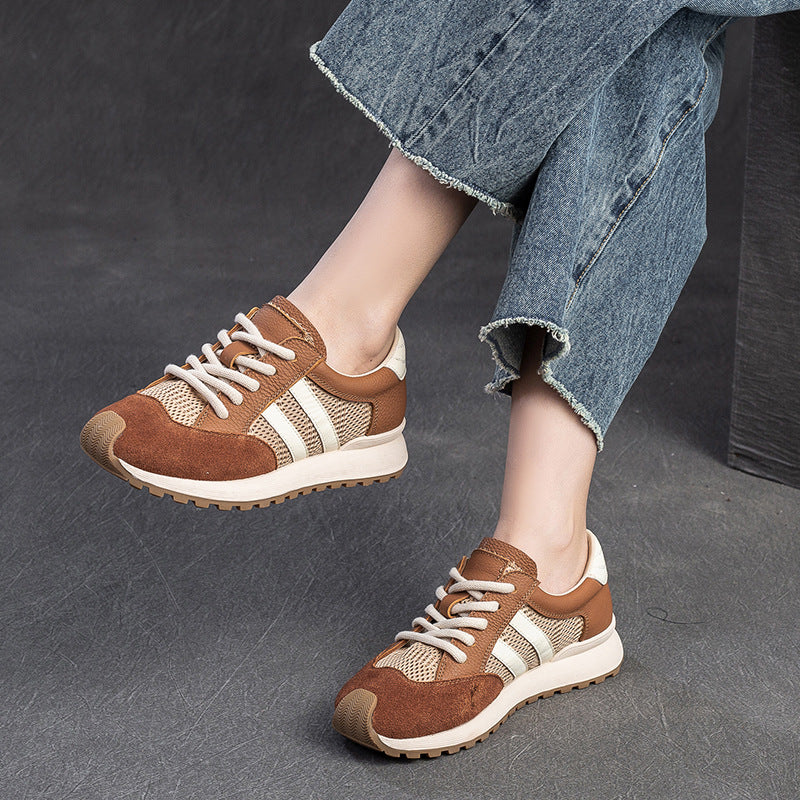 Women Fashion Leather Breathable Mesh Casual Shoes-RAIIFY