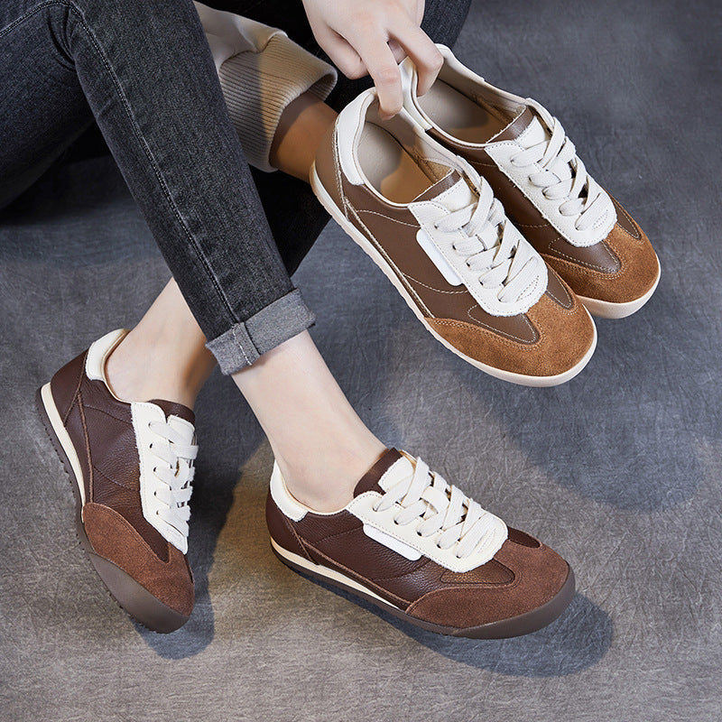 Women Retro Patchwork Leather Soft Casual Training Sneakers-RAIIFY