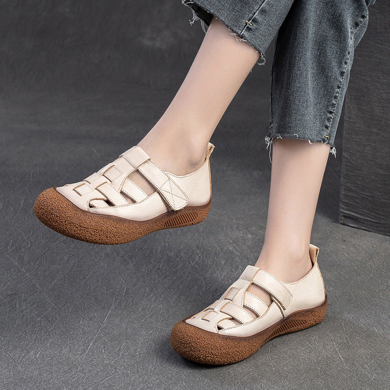 Women Retro Plaited Leather Flat Casual Sandals-RAIIFY