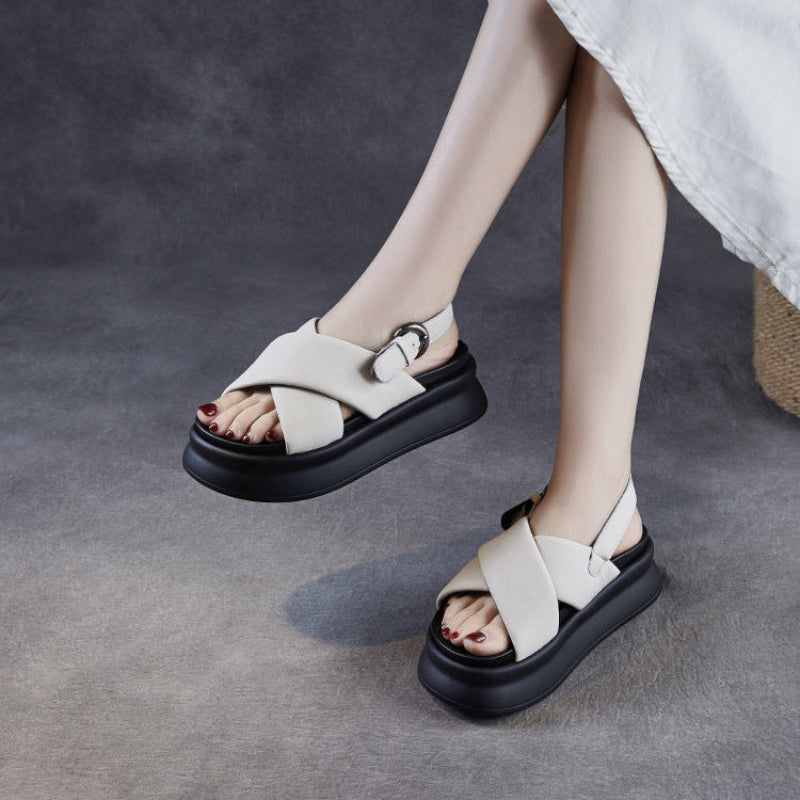 Women's Summer Minimalism Leather Platform Sandals-RAIIFY