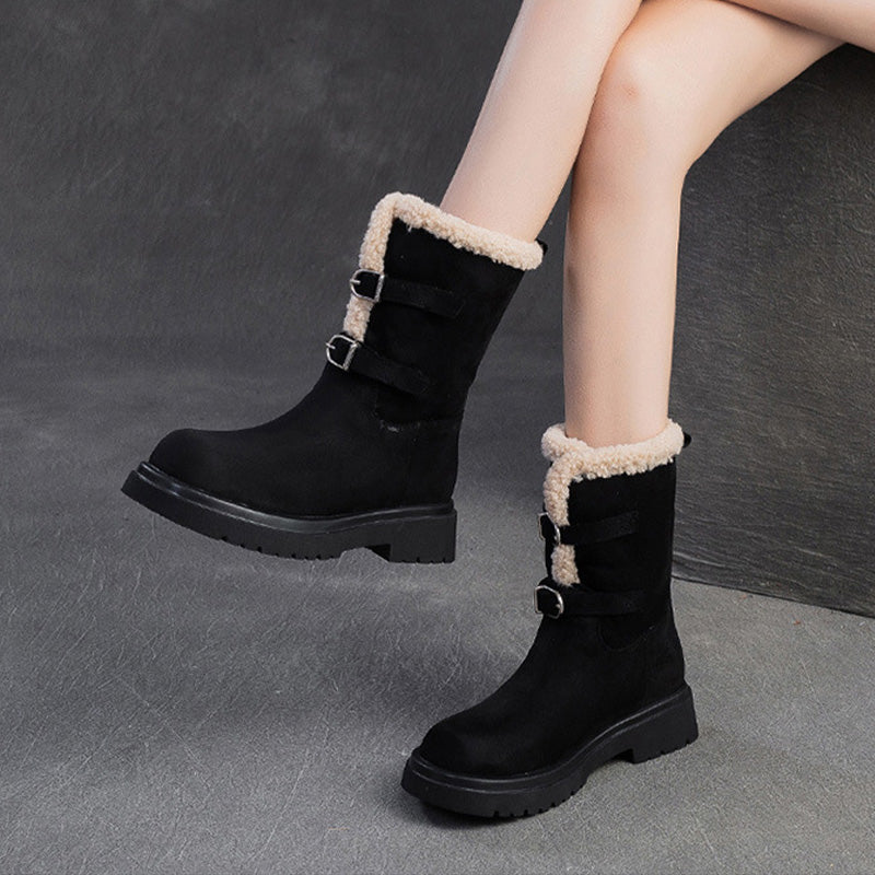 Women Vintage Solid Suede Mid-Calf Snow Boots-RAIIFY