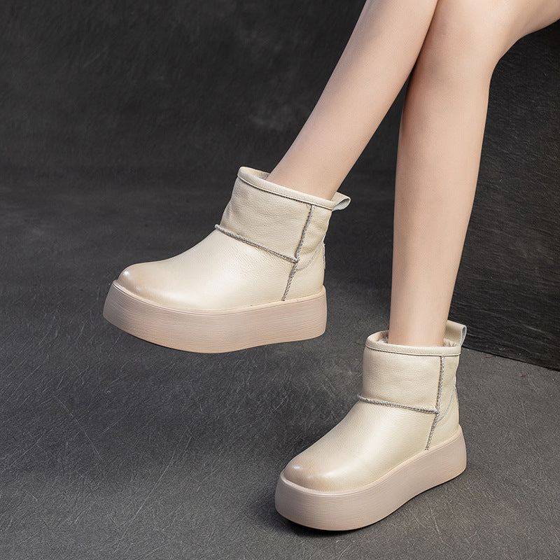 Women Minimalism Fashion Leather Platform Snow Boots-RAIIFY