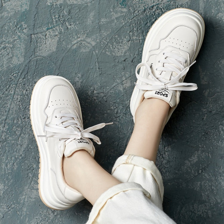 Women Fashion Solid Leather Breathable Court Sneakers-RAIIFY