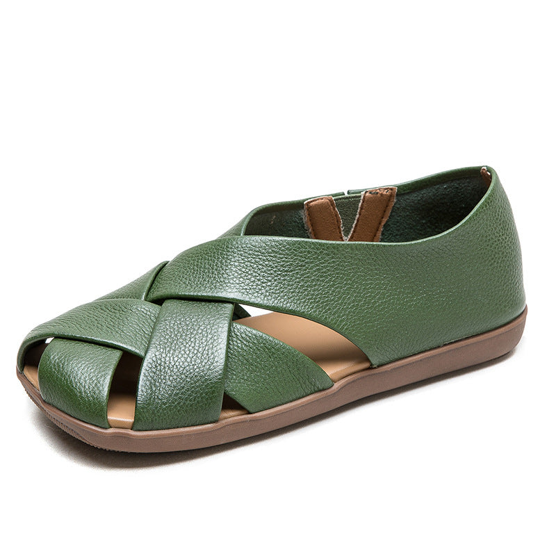 Women Retro Soft Leather Summer Flat Sandals-RAIIFY