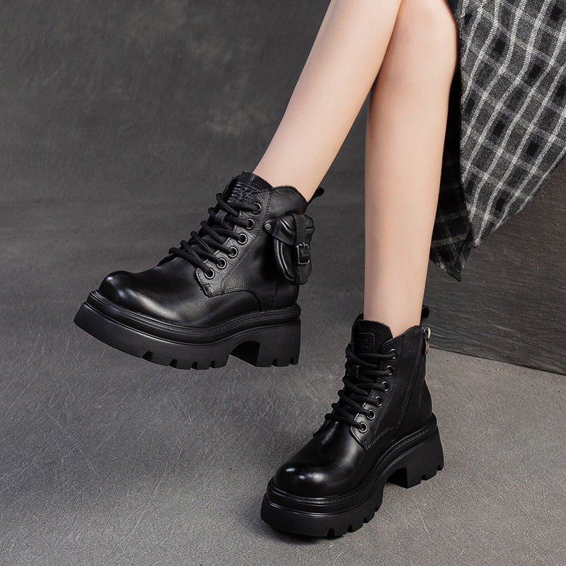 Women Comfort Vintage Leather Platform Ankle Boots-RAIIFY