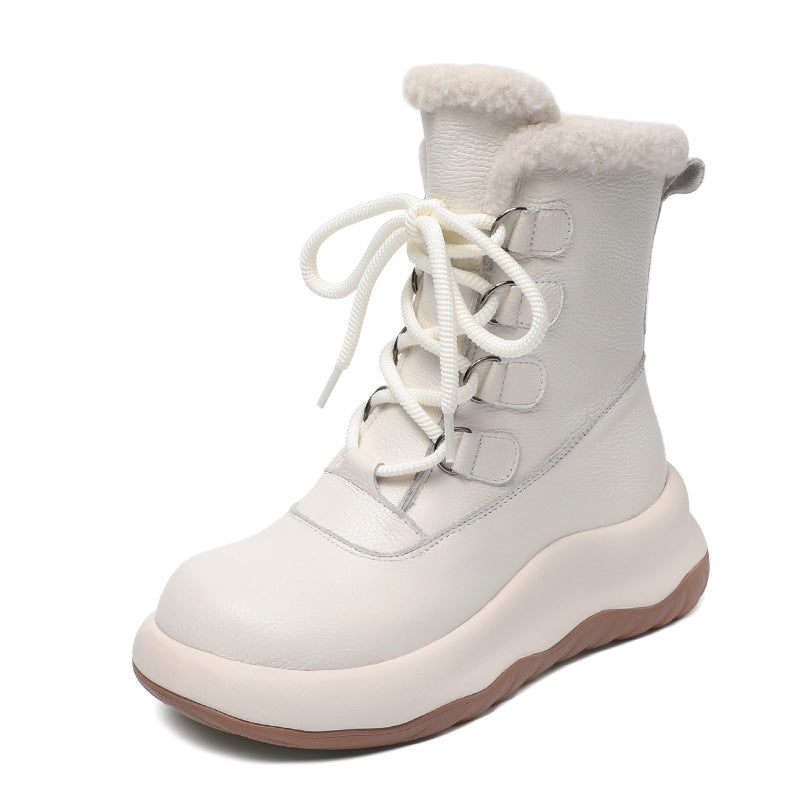 Women Minimalism Fashion Leather Mid-Calf Snow Boots-RAIIFY