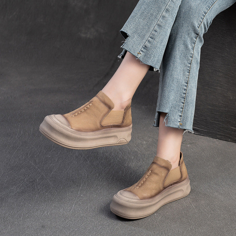 Women Minimalism Leather High Top Flat Platform Casual Shoes-RAIIFY