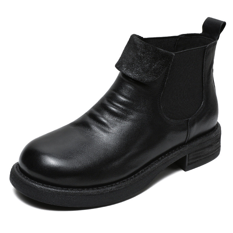 Women Retro Solid Leather Casual Ankle Boots-RAIIFY