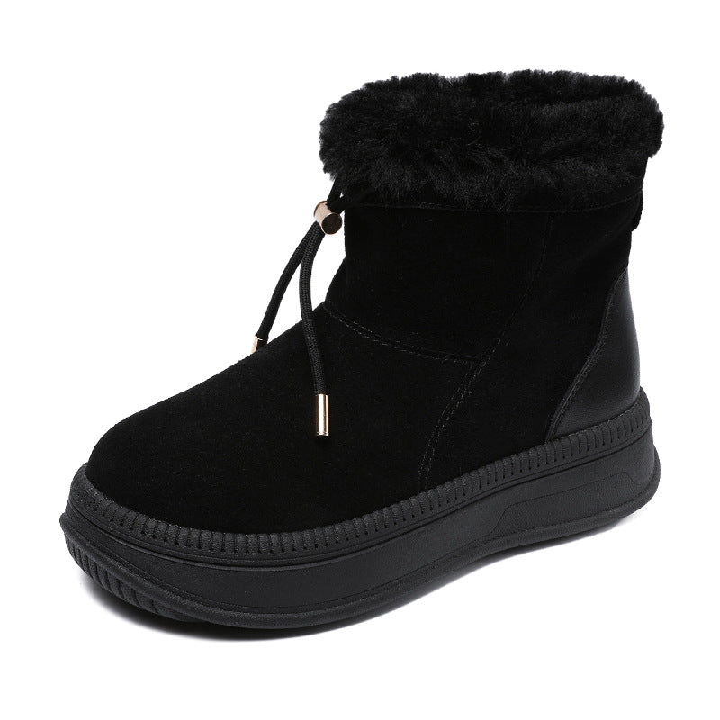 Women Minimalism Solid Suede Lace-up Ankle Snow Boots-RAIIFY