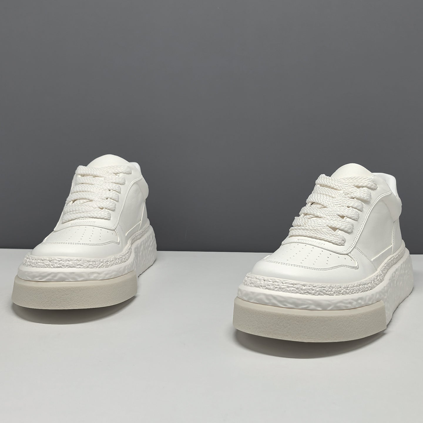 Men's Minimalist Plain Leather Flat Thick Soled Casual Shoes