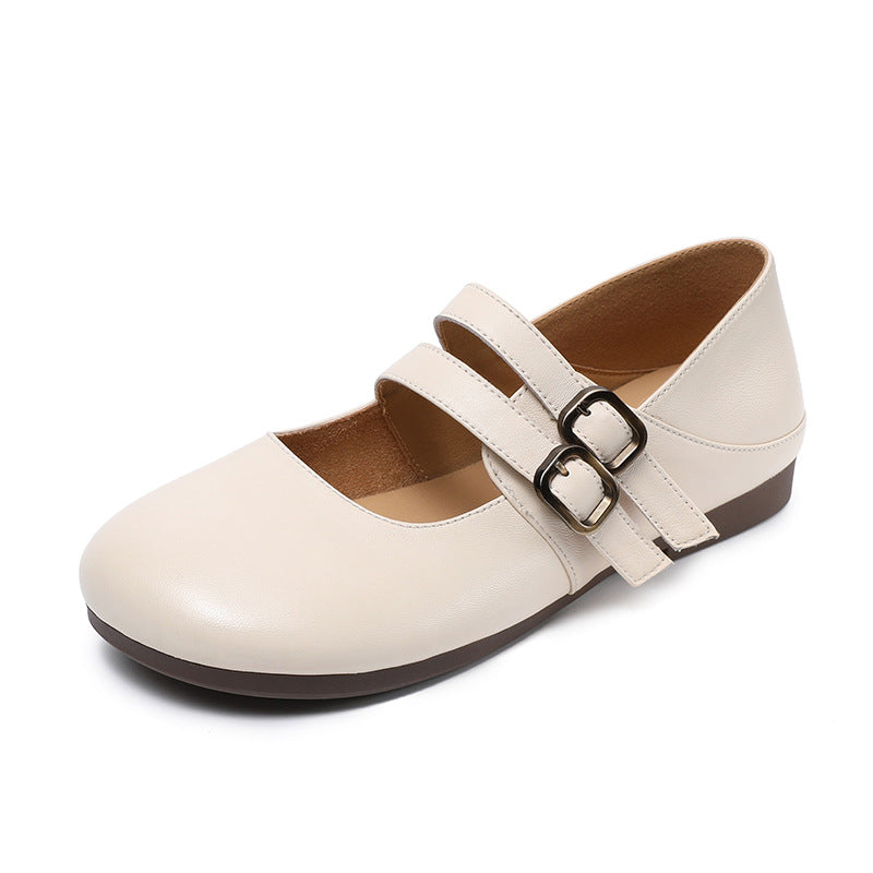 Women Simple Solid Leather Elegant Casual Flats-RAIIFY