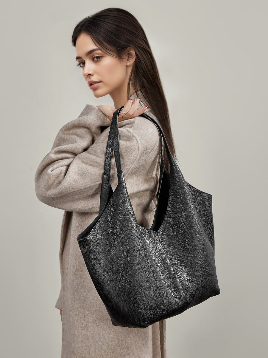 Women's Leather Large Capacity Shoulder Tote Bag-RAIIFY