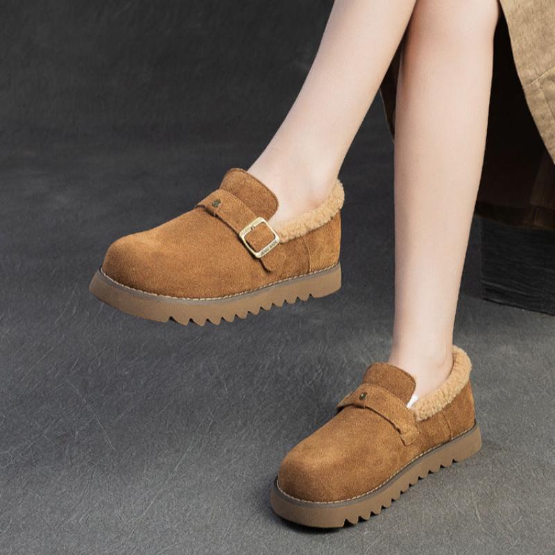 Women Winter Furred Solid Suede Casual Shoes-RAIIFY