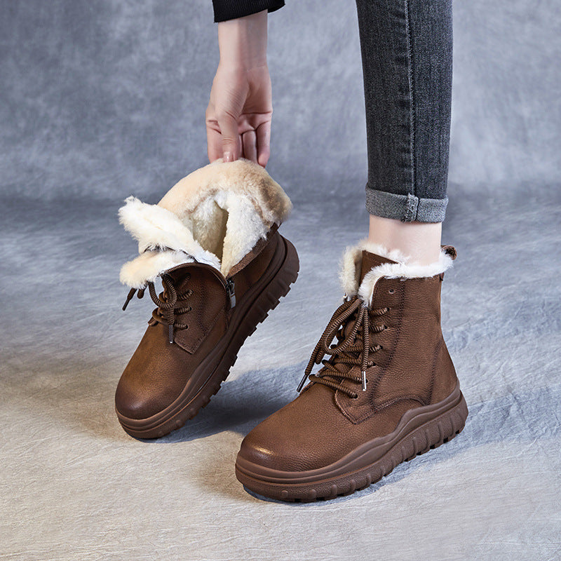 Women Vintage Quilted Leather Furred Snow Boots-RAIIFY